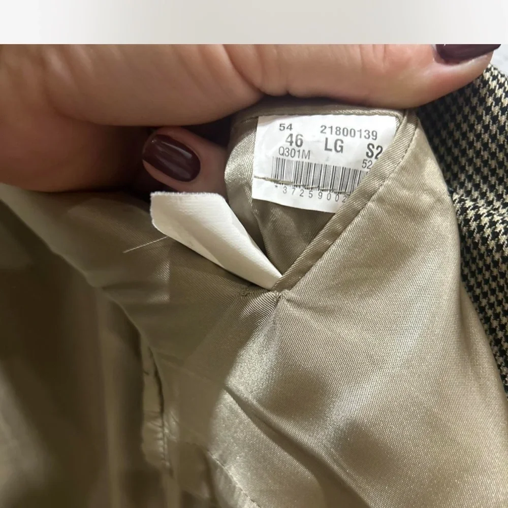 100% Wool |Brooks Brothers| Blazer Men's 46 Long Black & Tan Houndstooth Coat